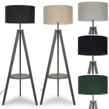 Wooden Tripod Shelf Floor Lamp