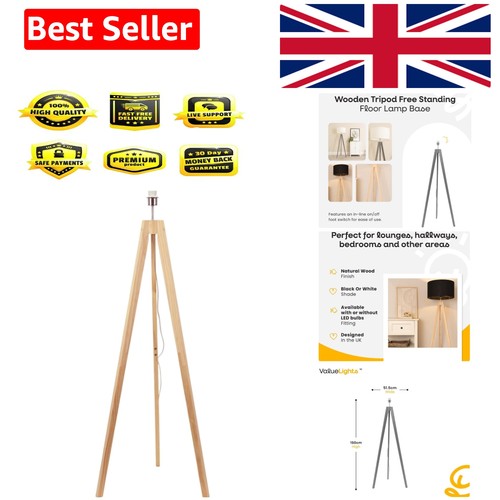 Natural wood tripod - natural, lamp